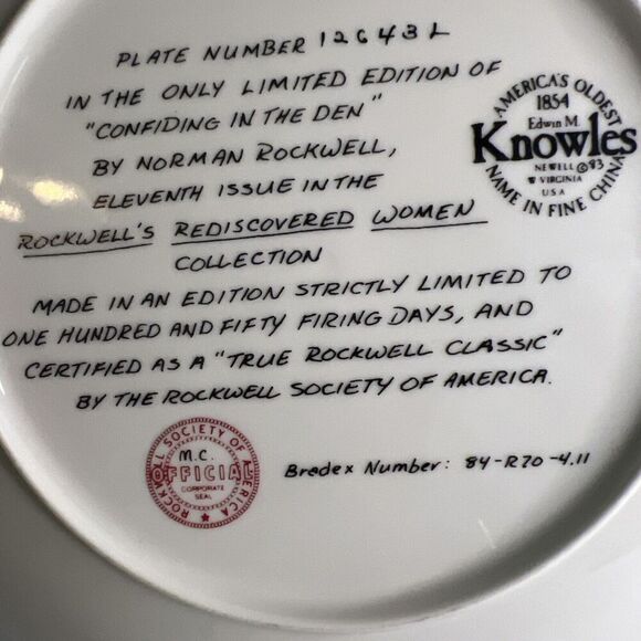 NORMAN ROCKWELL “Confiding in the Den” Rediscovered Women * plate # 12643L‎ - Picture 9 of 11